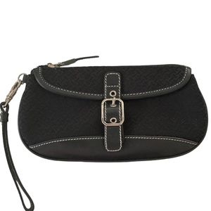 Talbots Women’s Wristlet/Clutch Vintage Black Leather/Fabric Excellent C…